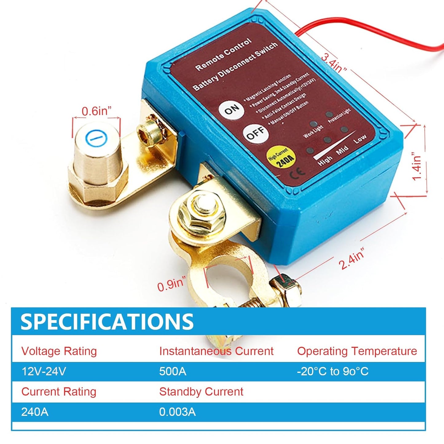 Interruptor mestre remoto de corte de bateria para carro 12 V 240 A